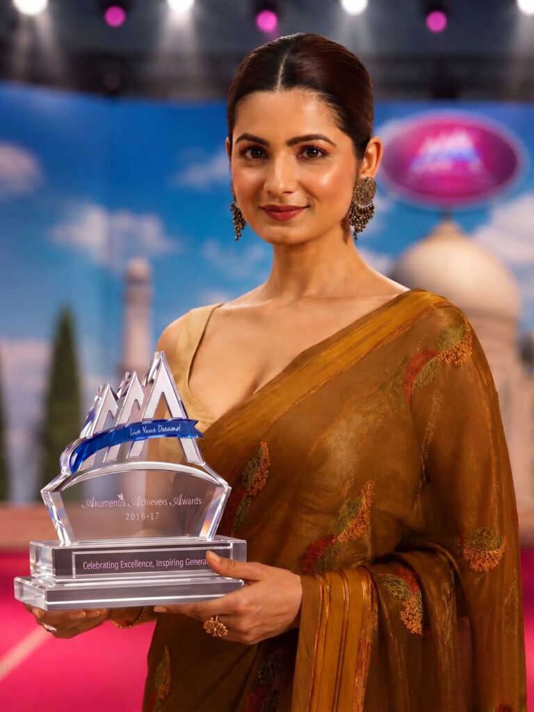 akumentis pharma awards trophy beautiful indian woman in saree